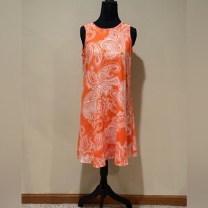 Size 4 Studio One Orange and White Paisley accented Midi dress.